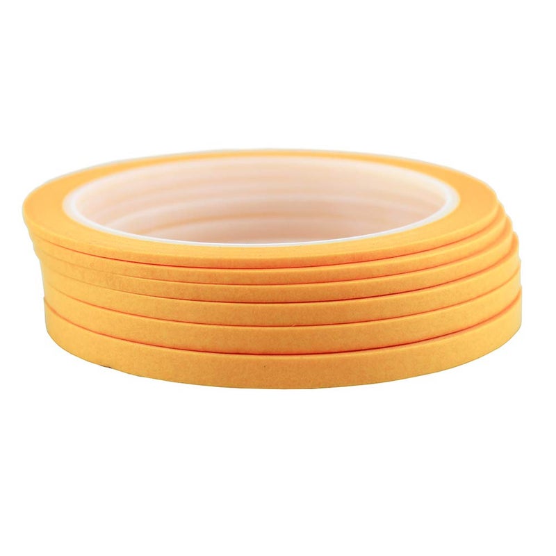 JINBING 6Rolls Washi Masking Tape for DIY Nail Arts Drawing Pattern Making 2mm 2.5mm 3mm 4mm 5mm 6mm x 25m (Yellow) - Image 1